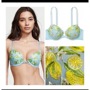 Victoria's Secret Nwt Dream Angels Blue w/ Lemons Unlined Uplift Sling Bra